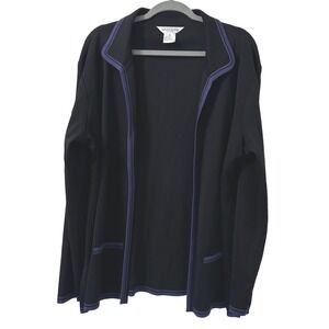Exclusively‎ Misook Cardigan 3X Black Purple Trim Long Sleeve Business Classic